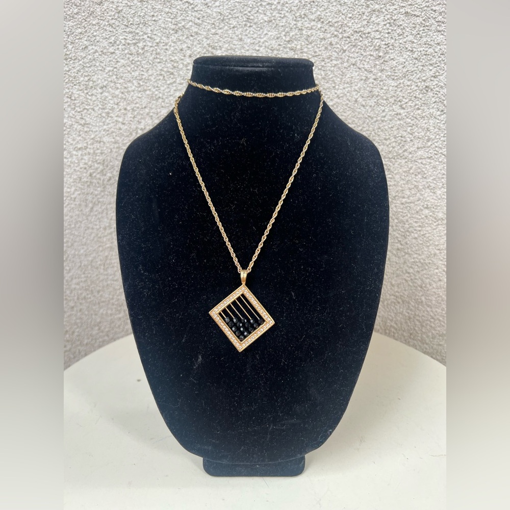 Vintage Swarovski Swan chain necklace gold tones with abacus square pendant